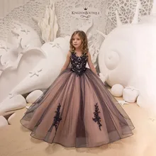 Кружевное праздничное платье с v-образным вырезом для девочек детское бальное платье принцессы на свадьбу, день рождения костюм для девочек