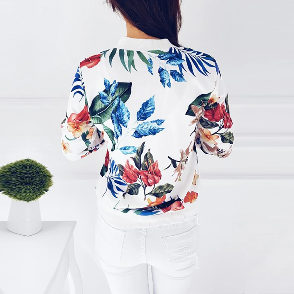 remarkable  Print Bomber Jacket Women Flowers Zipper Up Retro Coat Spring 2019 Summer Long Sleeve Basic Plus Si
