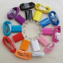 High Quality Colorful EU Standard USB AC Wall Charger Adapter+ 1M/2M/3M Data Sync Charger Cable Cord for iPhone 6 6s 7 plus 5 5S