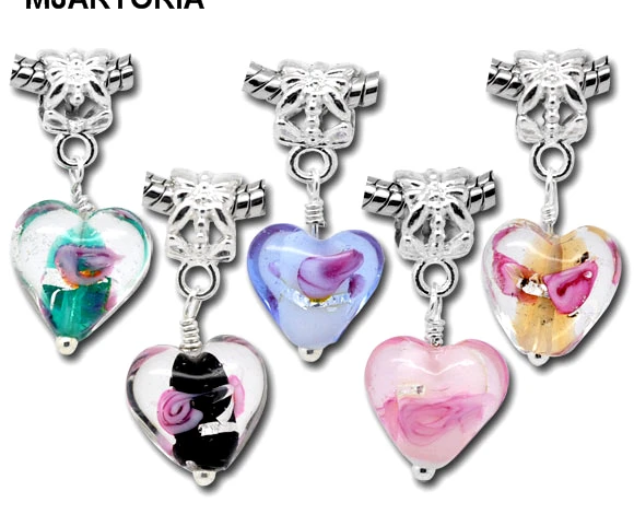 

MJARTORIA 20PC Mixed Glass Heart Dangling Beads Fit Charm BraceletsFine Jewelry Findings Diy Accessories