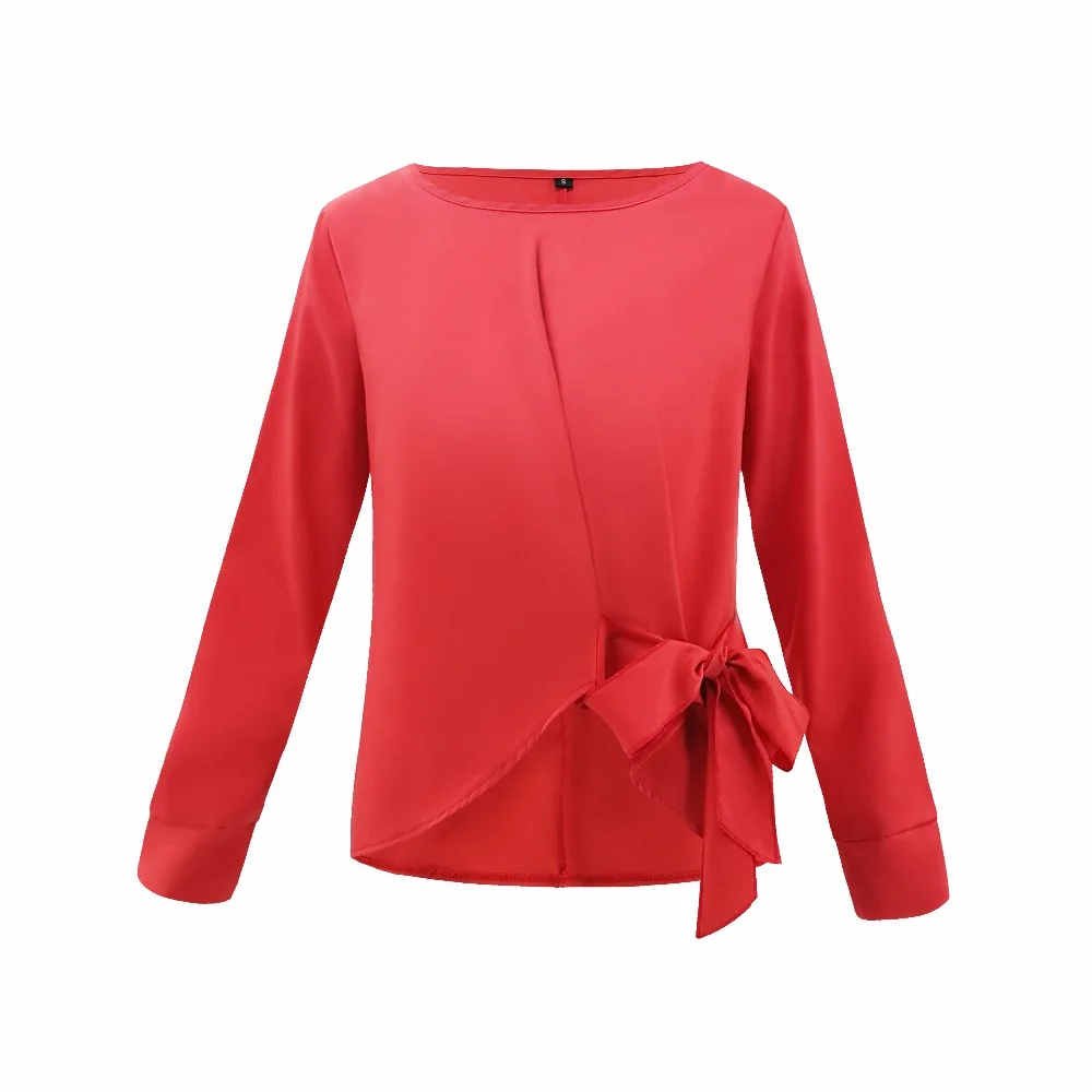 SINFEEL Women Casual Solid Long Sleeve Blouse Shirt Bow Tie Work Office OL Elegant Tops Female blusas chemise femme plus size