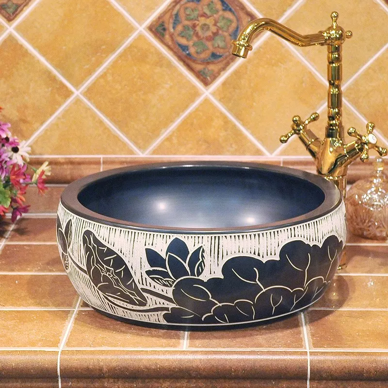 Black and white Artistic porcelain bathroom sink wash basin bowl wash hand basinin Bathroom