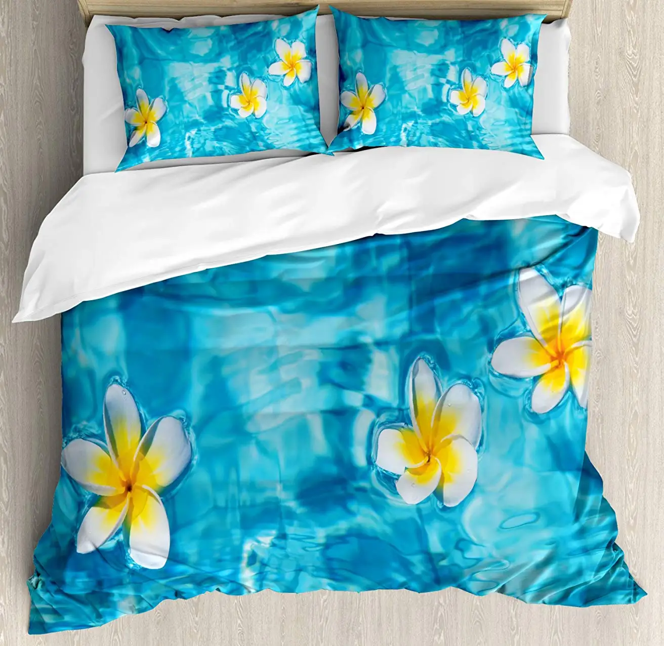 

Hawaiian Decorations Duvet Tropical Frangipani Flower Floating in Water Pool Summertime Ecofriendly 3 Piece Bedding Set