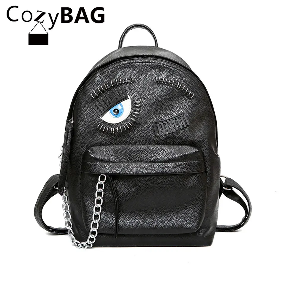 2017 Milan Chiara Ferragni Same Style Blink Eye Backpack Knapsacks Fashion Chain Travel Girls Mini Daypack