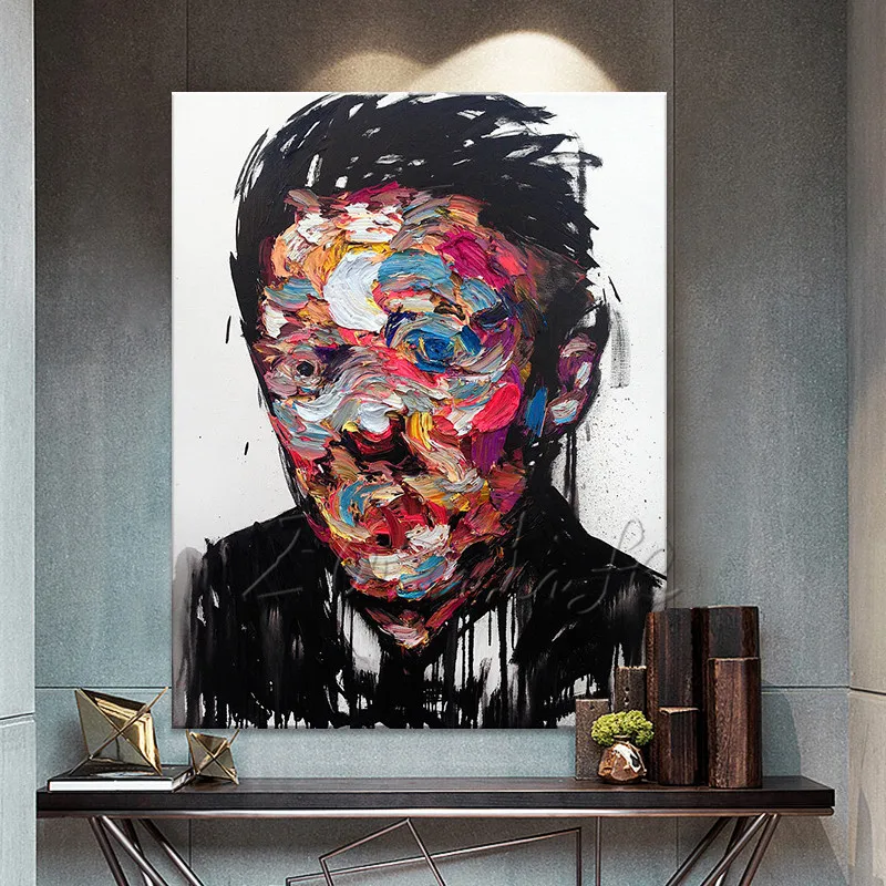 

Hand painted Francoise Nielly Palette knife man portrait Face Oil painting Character figure canva wall Art picture