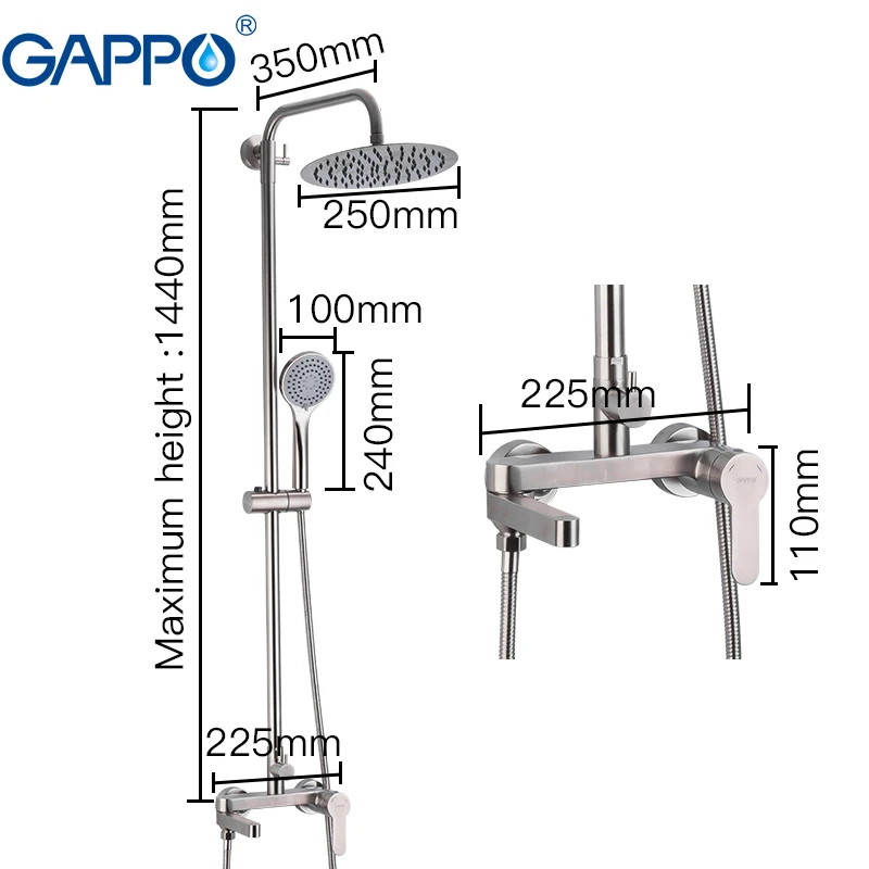 GAPPO 304 набор для душа из нержавеющей стали Faucetsset холодной и горячей воды Анти-скальдинг Смесители для ванной комнаты