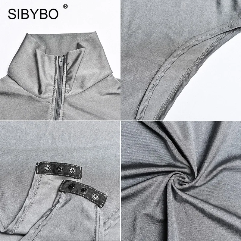 Женский хлопковый боди Sibybo с высоким воротом и длинным рукавом на молнии| |