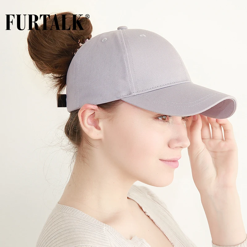 FURTALK القادمون الجدد ذيل حصان قبعة بيسبول النساء فوضوي كعكة قبعات بيسبول Snapback HTPU007