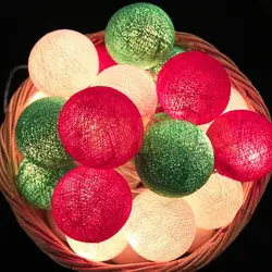 Белый/сладкий розовый/зеленый хлопок мяч светодио дный Строка Фея Рождественский Праздник Гирлянда Свет Guirlande Lumineuse Свадебная вечеринка