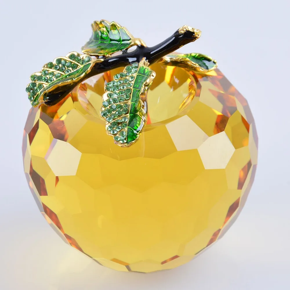 apple model crystal paperweight decoration glass fruit 80mm yellow