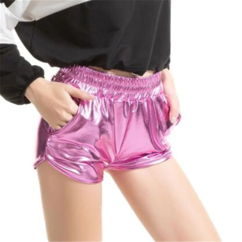 YRRETY Fashion Women High Waist Shorts Shiny Metallic Leg Gold Silver Fashion Night Club Dancing Wear Sexy Shorts Workout Party bermuda shorts Shorts