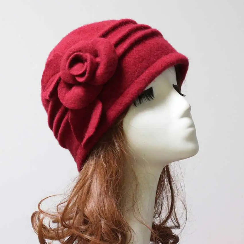 Wholesale 6pcs Flower Woolen Bucket Hats Women Designer Spring Fall
