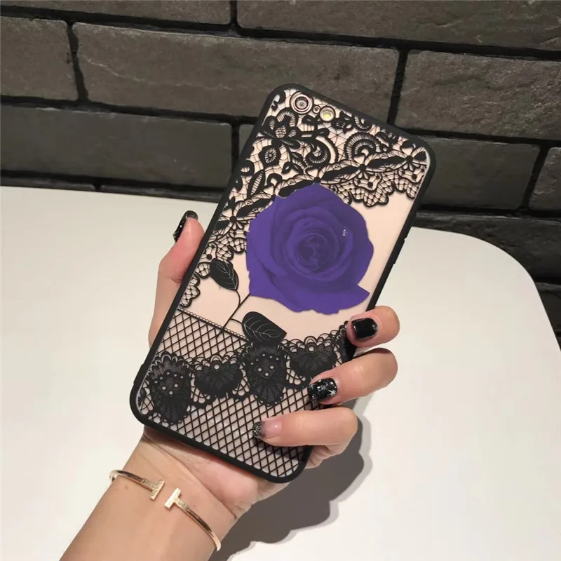 Tfshining Sexy Lace Flower Rose Case For iPhone X 10 Soft Clear Silicone Protective Cover Case For iPhone 6 6s 7 8 Plus Capinhas (6)
