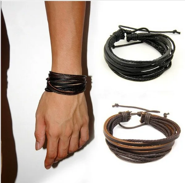 TSL001 2pcs Men's Fashion Jewelry Wrap Genuine Leather Braided Rope Wristband bijouterie Cuff Man Love bracelets &amp bangles |