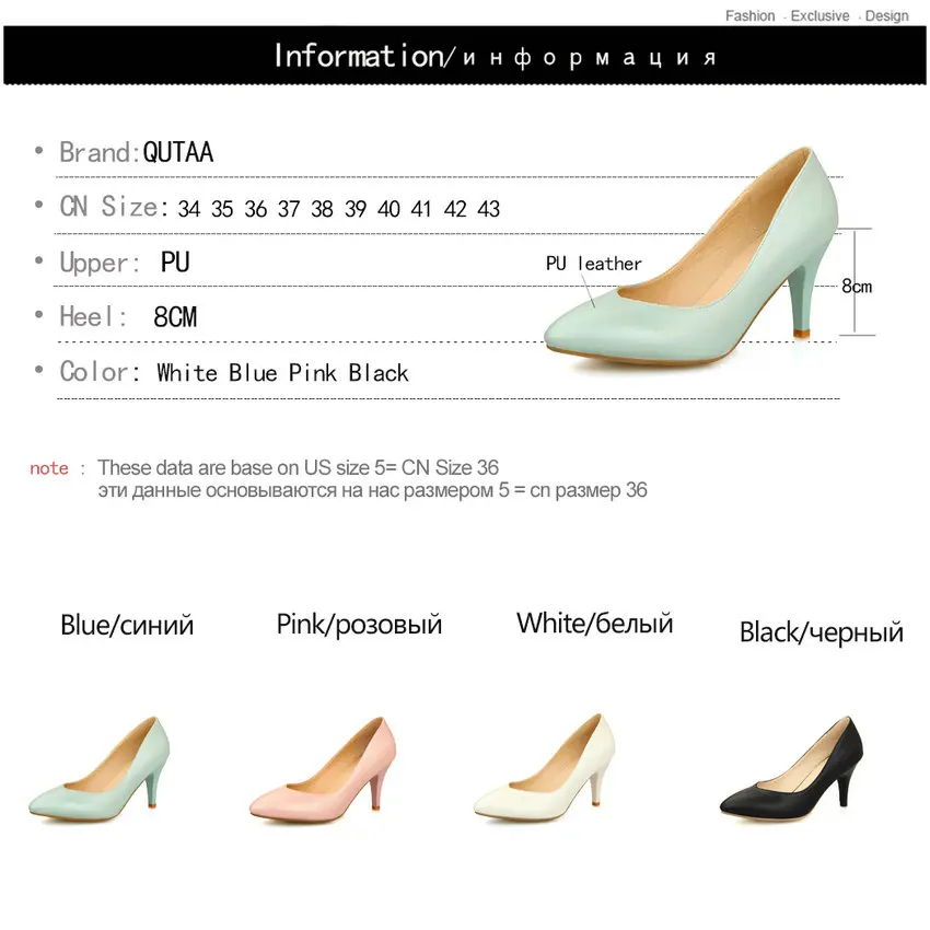 QUTAA/ женские туфли-лодочки модная женская обувь на тонком высоком каблуке Универсальные женские туфли-лодочки из искусственной кожи на платформе с острым носком размеры 34-42