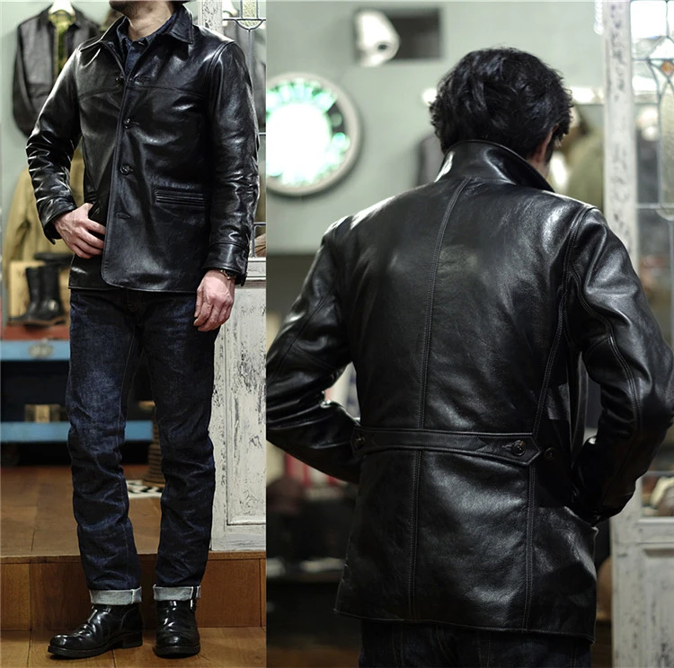 Free shipping.Brand classic brakeman horseskin leather coat,mens 100% genuine leather Jackets,Amelioration leather jacket. petite genuine leather coats & jackets