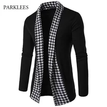 Английский стиль, кардиган, свитер, мужской,, бренд, классический, гусиные лапки, вязанные свитера, черный, кардиганы, приталенный, хит, цвет, Pull Homme