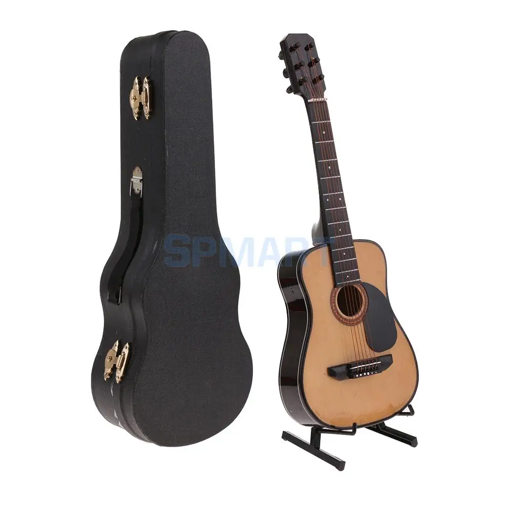 Handcrafted 1:4 Scale Wood Guitar with Panel Model Instrument Collectibles Miniature Dolls Accessory Home Ornaments Kids Gift