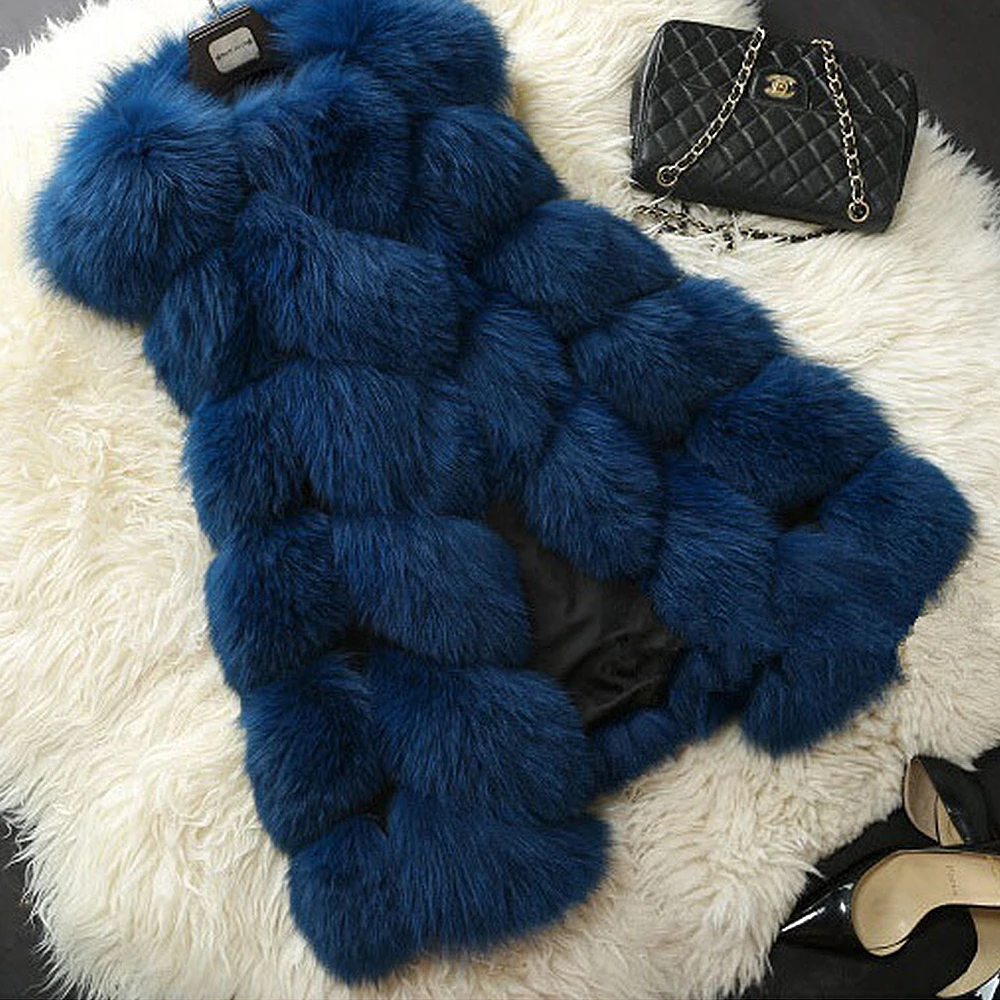 Зимнее женское пальто из искусственного меха без рукавов, теплая куртка для женщин, зимнее пальто из меха - Цвет: dark blue