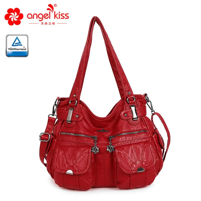Fashion Skin-friendly 2 Top Zippers Multi Pockets Purses Washed PU Leather Tote Bags Shoulder Women Handbags Fashion Skin-friendly 2 Top Zippers Multi Pockets Purses Washed PU Leather Tote Bags Shoulder Women Handbags