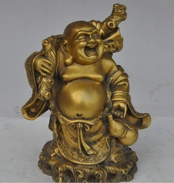 Ymying 1028++++6"chinese Buddhism Brass Happy Laugh Maitreya Buddha