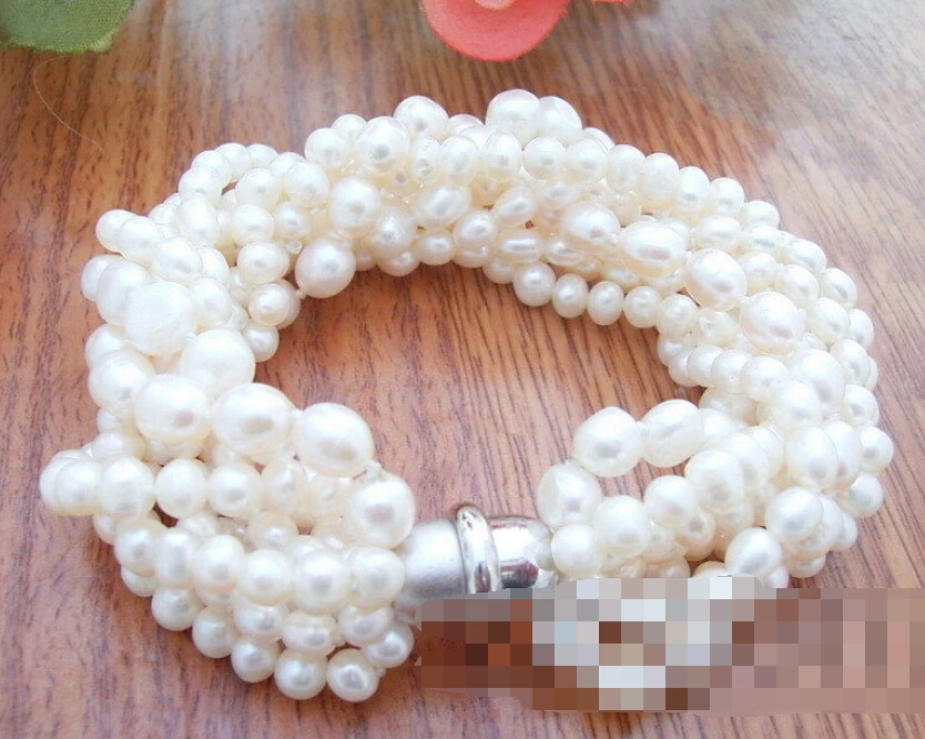 

FREE SHIPPING>>>@@ 0580 8Strds Natural White Pearl Bracelet
