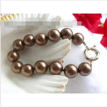 Потрясающие! 14 мм Кофе круглый море В виде ракушки жемчужный браслет! Благородный стиль Природный тонкой jewe Быстрая