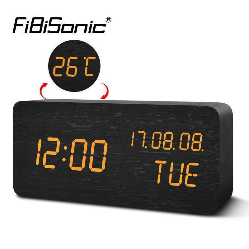 Online Reloj despertador LED Digital fibisonico reloj de sobremesa electrónico Visualización de temperatura Despertadores YY MM DD