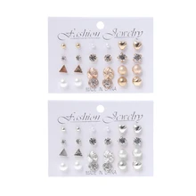 12 пар Кристалл панковские геометрические персик сердце пирсинг Стад Комплект сережек для женщин