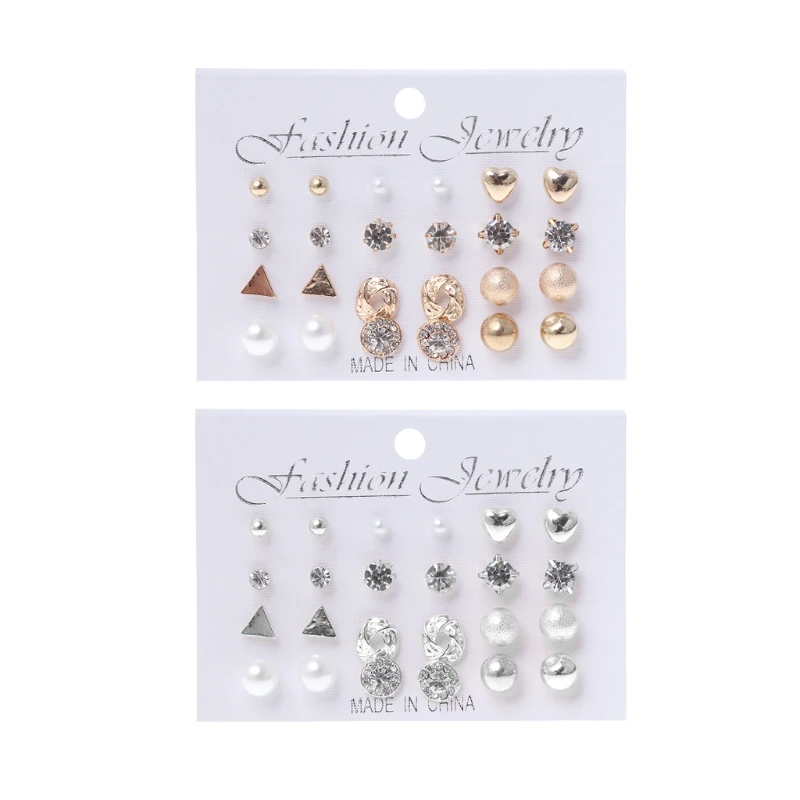 

12 Pairs Crystal Punk Geometric Peach Heart Piercing Stud Earrings Set For Women