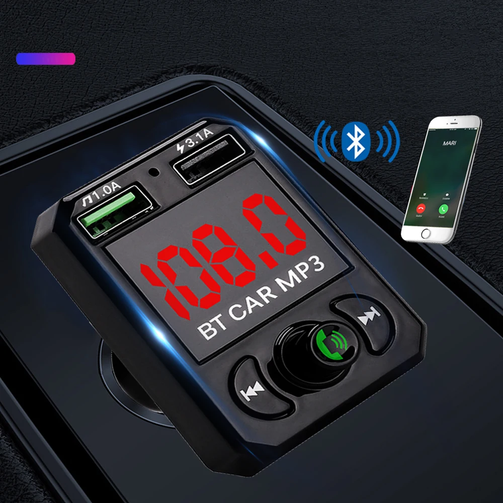 

JINSERTA Bluetooth FM Transmitter Large Screen Display Dual USB 3.1A Fast Charging TF/U Disk Car Mp3 Player Handsfree Kit In-car