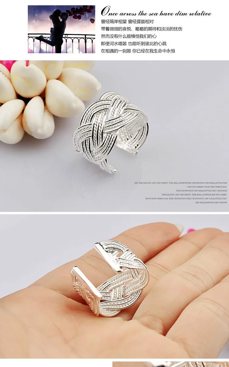 Модный кольца из стерлингового серебра 925 для женщин; Тканое кольцо сетчатого плетения; сетчатые кольца с выдолбленным узором; Широкий вариант ретро ювелирных изделий