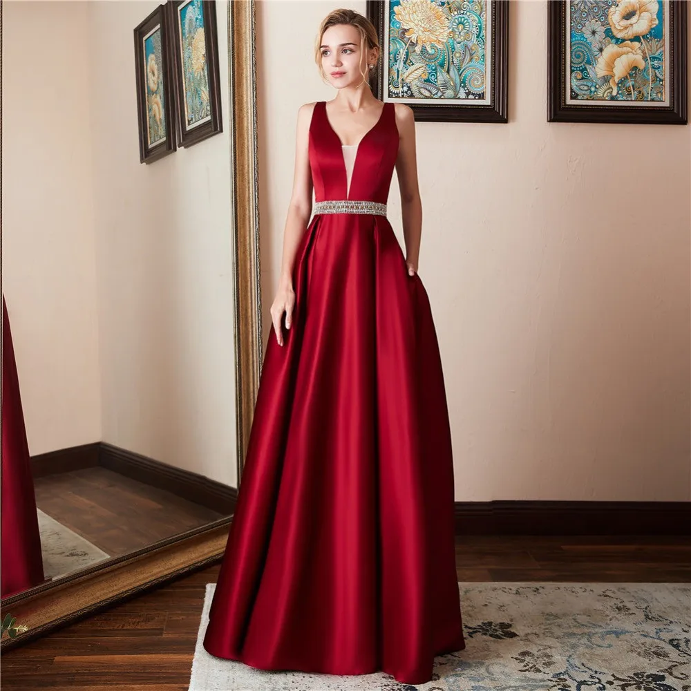 

Elegant V-neck Open Back Satin Dress party Dresses Vestido De Festa Fast Party Formal Dress Long Evening Gown