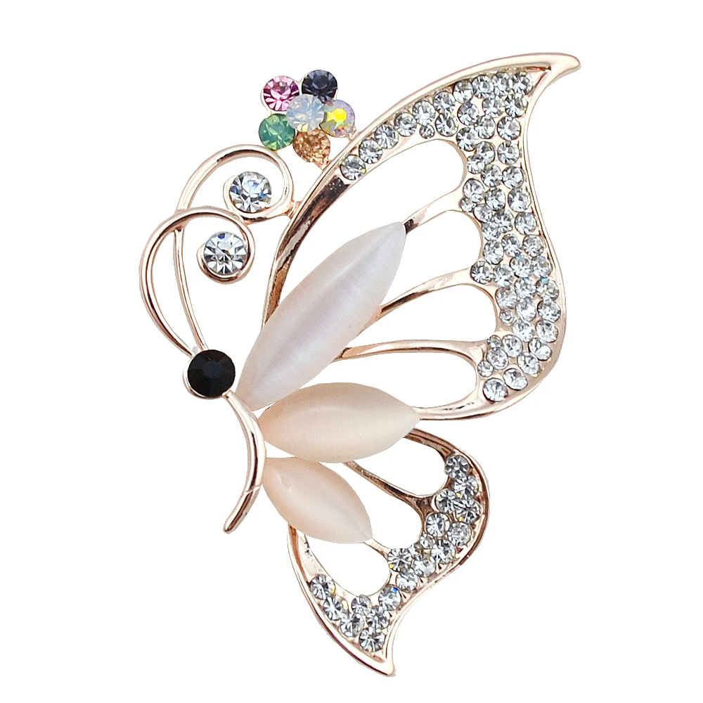 B070 Opal Butterfly Brooch For Women Gold Color Rhinestone Brooch Jewelry & Jewellery Christmas
