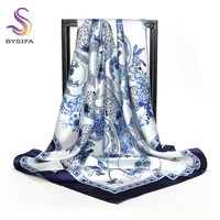 [BYSIFA] China Style Blue White Silk Scarf Cape 2017 New Design Ladies Muslim Head Scarf Printed Fashion Accessories Satin Scarf 1