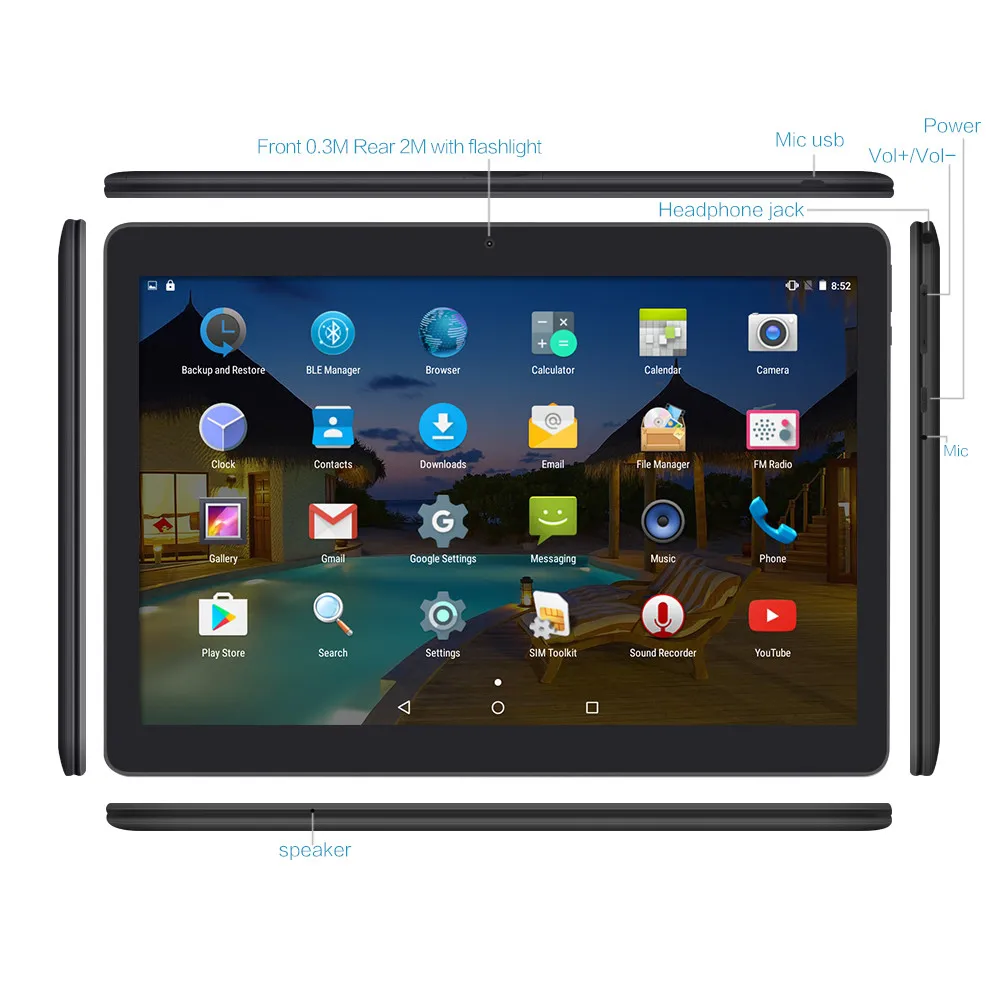 Yuntab 10,1 ''K107 Android 5,1 планшет Quad-Core Phablet разблокирована Dual Sim карт gps ips 1280X800