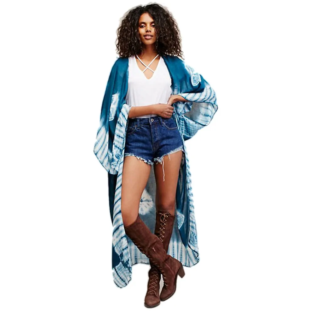 

Boho Women Long Kimono Cardigan Blouses Long Sleeve Geometry Printed Chiffon Loose Shawl Tops Cover up Blouse blusas femininas