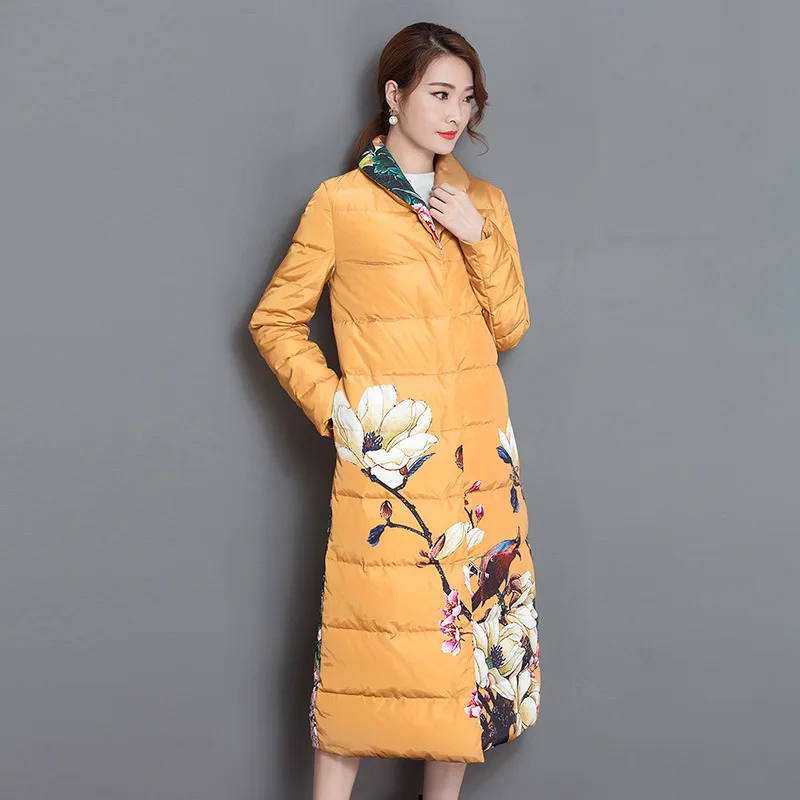 2018 New Women's Winter Down Jacket Coat Retro Long National Wind Stand Collar Outer Slim Thick Warm OUTERWEAR Tq029 Coats