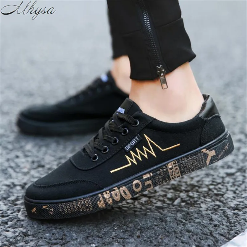 

Mhysa 2019 New summer fashion graffiti shoes flat denim canvas shoes men's belt casual breathable non-slip vulcanized shoes T178