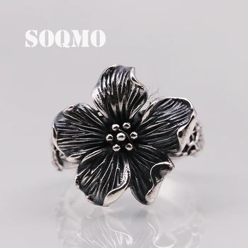 

SOQMO 25 Sterling Silver Flower Rings for Women Lover Engagement Gift Romantic Fashion Jewelry Open Adjustable Ring SQM061