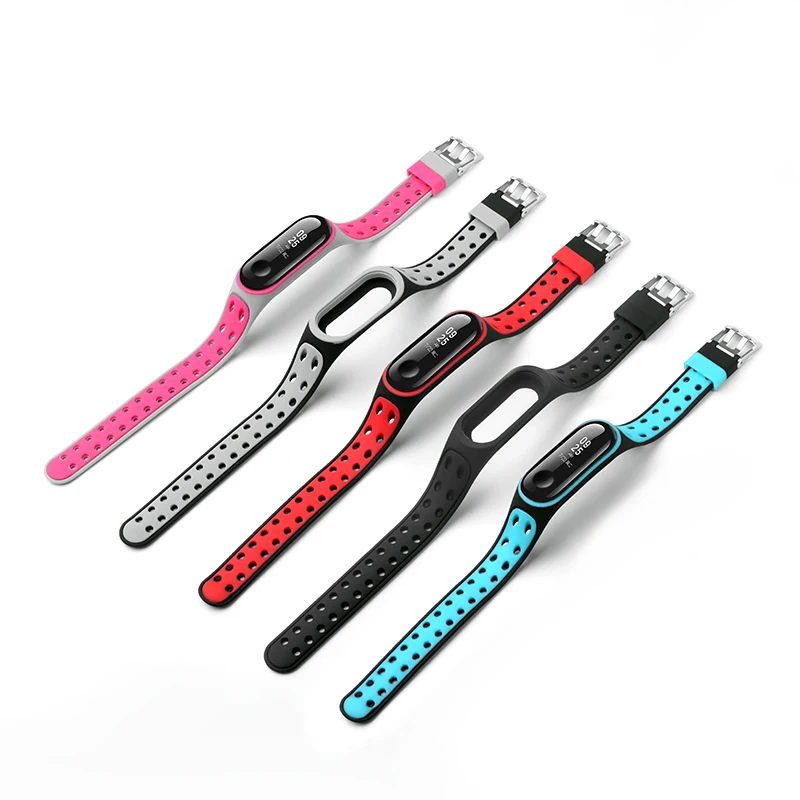 Bandas de Esporte de Silicone para Xiaomi Pino de Prata Banda Substituição Pulseira Fresca Parece Buck Duas Cores Correspondência mi Cinta 3 4 5