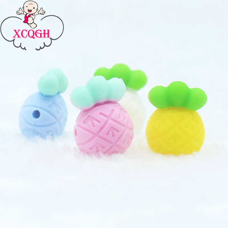 

XCQGH 5Pcs Pineapple Baby Teething Beads Silicone Beads Teether Charms Baby Teether DIY Pacifier Clip Chain Wholesale