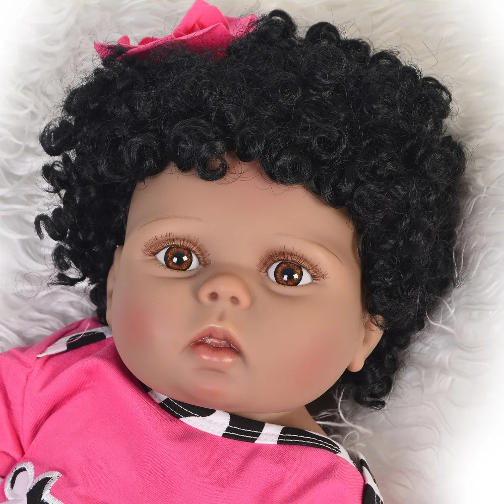 23'' 57 cm Lifelike Reborn Baby Doll Full Body Silicone Realistic Princess Black Skin Girl Doll Baby Toy For KId Christmas Gift