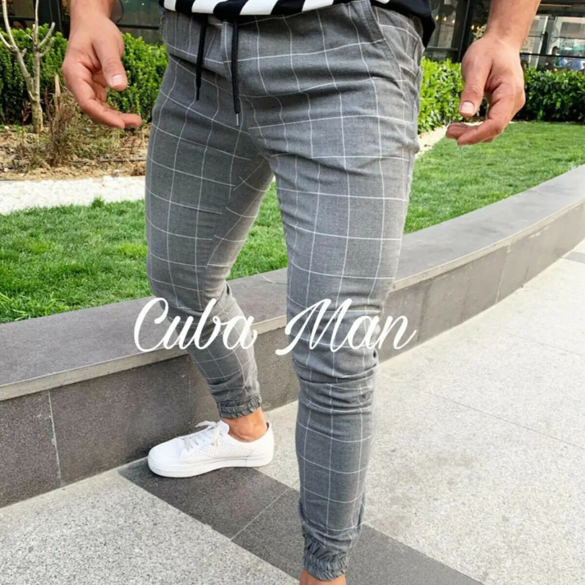 Брендовые новые модные мужские клетчатые Саржевые штаны для бега городские хип-хоп шаровары Повседневные облегающие брюки