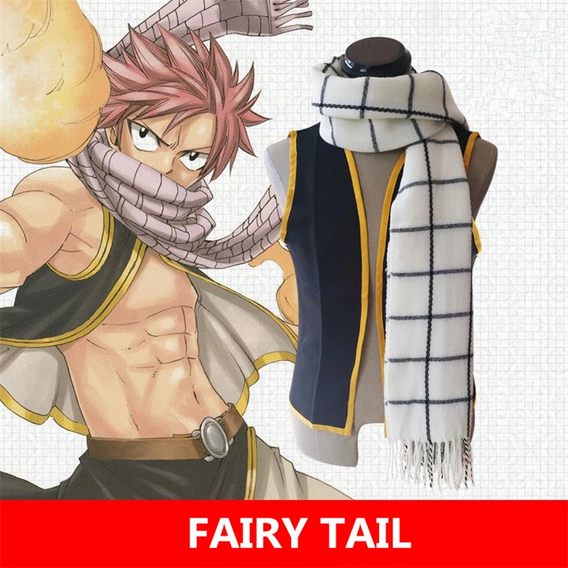 

Classic Anime FAIRY TAIL Natsu Cosplay Accessories Scarves Women Men Cotton Square Stripe Long Tassels Scarf Warm Winter New
