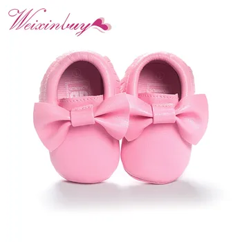 

2017 Baby Moccasins Kids Girls Party Princess Casual Shoes PU Soft Flats Bow 14 Colors Baby Girl Shoes First Walkers