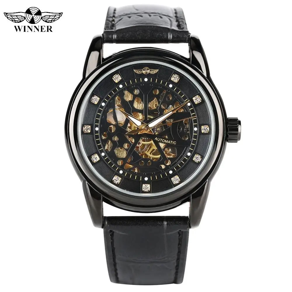

Luxury Men's Automatic Mechanical Watches Leather Strap Mechanical Analog Watch for Male Fashion Skeleton Watch for Teenagers
