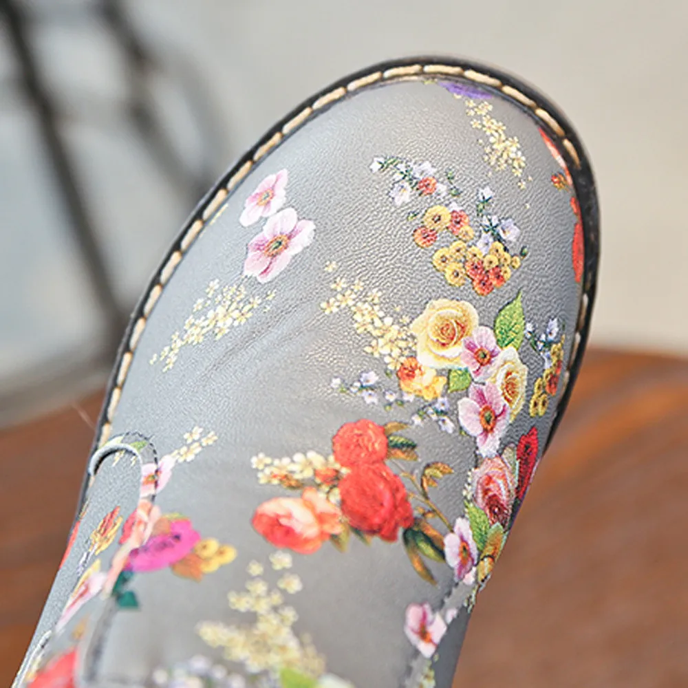 Детская модная обувь для девочек Martins сникерсы с цветочным принтом детские зимние ботинки на молнии из искусственной кожи детская
