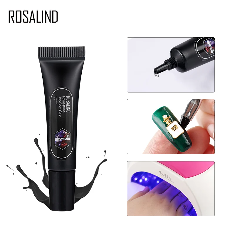 

ROSALIND 2 in 1 Top Coat Rhinestone Nail Gel Strong Adhesive Glue For Nail Rhinestones Decorations Semi Permanent Gel Polish UV