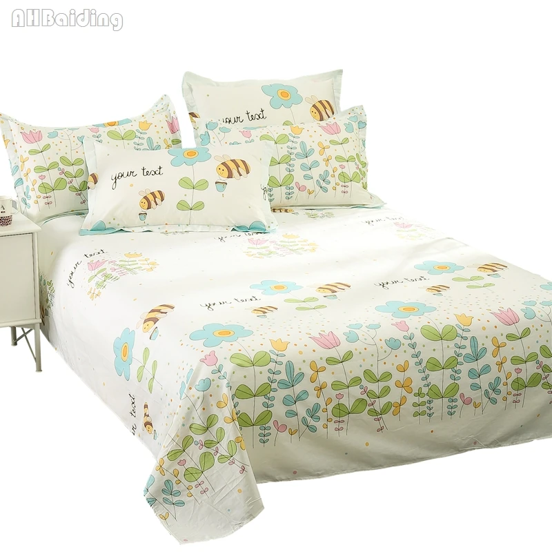 

New Floral Honeybeer Flat Sheet 100% Cotton Bed Sheet for Children Adults Bedding Mattress Protector Cover Twin Full Queen King